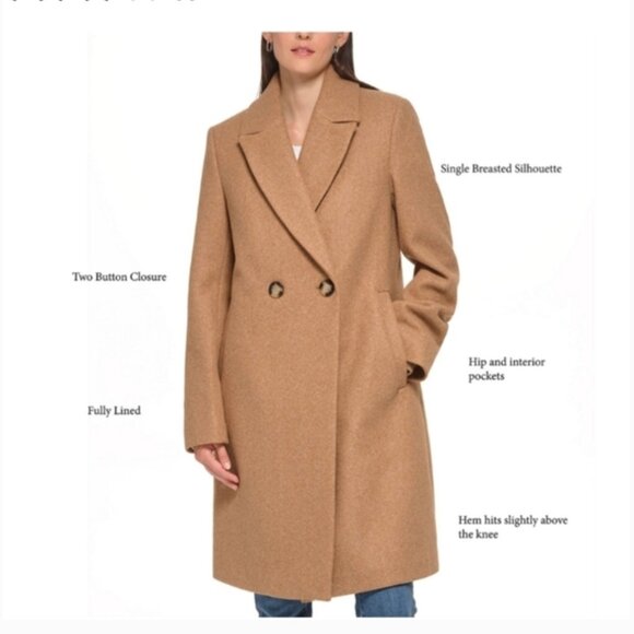 Dkny Jackets & Blazers - Sizes L, XL - DKNY Faux Wool Trench Coat Camel Peacoat Jacket NEW $280 msrp